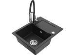 Mexen Enzo Lavello In Granito A 1 Vasca Con Scolapiatti E Rubinetto Da Cucina Aster, Nero/Argento Metallizzato