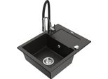 Mexen Enzo Lavello In Granito A 1 Vasca Con Sgocciolatoio E Miscelatore Da Cucina Aster, Nero/Oro Metallico - 6506-75-73450-07