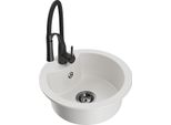 Mexen Diego Lavello In Granito A 1 Vasca Con Miscelatore Da Cucina Aster, Bianco - 6512-20-73450-70-B