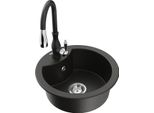 Mexen Diego Lavello In Granito A 1 Vasca Con Miscelatore Da Cucina Savita, Nero/Oro Metallico - 6512-75-672601-70