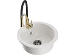 Mexen Diego Lavello In Granito A 1 Vasca Con Miscelatore Da Cucina Aster, Bianco - 6512-20-73450-57-B