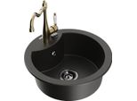 Mexen Diego Lavello In Granito A 1 Vasca Con Rubinetto Da Cucina Carla, Nero/Oro Metallizzato - 6512-75-670700-50-B
