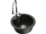 Mexen Diego Lavello In Granito A 1 Vasca Con Rubinetto Da Cucina Savita, Nero/Oro Metallico - 6512-75-672601-00