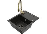 Mexen Enzo Lavello In Granito A 1 Vasca Con Scolapiatti E Rubinetto Da Cucina Savita, Nero/Oro Metallizzato
