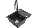 Mexen Enzo Lavello In Granito 1-Vasca Con Scolapiatti E Miscelatore Da Cucina Savita, Nero Puntinato - 6506-76-672601-70