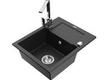 Mexen Enzo Lavello In Granito A 1 Vasca Con Scolapiatti E Rubinetto Da Cucina Rita, Nero/Metallico Argento - 6506-73-670300-00