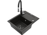 Mexen Enzo Lavello In Granito 1-Vasca Con Scolapiatti E Rubinetto Da Cucina Savita, Nero/Oro Metallico - 6506-75-672601-70-B