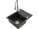Mexen Enzo Lavello In Granito 1-Vasca Con Scolapiatti E Rubinetto Da Cucina Savita, Nero/Oro Metallico - 6506-75-672601-00