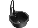 Mexen Diego Lavello In Granito A 1 Vasca Con Rubinetto Da Cucina Aster, Nero/Metallo Argento - 6512-73-73450-70-B