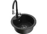 Mexen Diego Lavello In Granito 1 Vasca Con Rubinetto Da Cucina Savita, Nero/Metallizzato Oro - 6512-75-672601-70-B