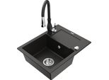 Mexen Enzo Lavello In Granito A 1 Vasca Con Scivolo E Rubinetto Da Cucina Savita, Nero/Oro Metallizzato - 6506-75-672601-70