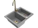 Mexen Carlos Lavello In Granito Con 1,5 Vasche Con Rubinetto Da Cucina Telma, Grigio - 6518-71-670200-50