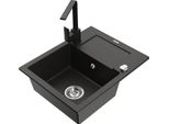Mexen Enzo Lavello In Granito A 1 Vasca Con Sgocciolatoio E Rubinetto Da Cucina Rita, Nero/Oro Metallizzato - 6506-75-670300-70
