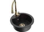 Mexen Diego Lavello In Granito A 1 Vasca Con Miscelatore Da Cucina Savita, Nero/Argento Metallizzato - 6512-73-672601-50