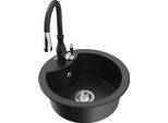Mexen Diego Lavello In Granito A 1 Vasca Con Rubinetto Da Cucina Savita, Nero/Argento Metallizzato - 6512-73-672601-70