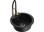 Mexen Diego Lavello In Granito A 1 Vasca Con Miscelatore Da Cucina Aster, Nero - 6512-77-73450-57-B