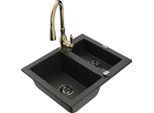 Mexen Carlos Lavello In Granito A 1,5 Vasca Con Rubinetto Da Cucina Savita, Nero/Oro Metallizzato - 6518-75-672601-50-B
