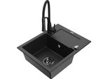 Mexen Enzo Lavello In Granito A 1 Vasca Con Sgocciolatoio E Rubinetto Da Cucina Aster, Nero/Argento Metallizzato
