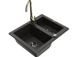 Mexen Carlos Lavello In Granito 1,5 Vasche Con Rubinetto Da Cucina Telma, Nero/Oro Metallizzato - 6518-75-670200-50-B