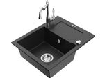 Mexen Enzo Lavello In Granito A 1 Vasca Con Scolapiatti E Rubinetto Da Cucina Carla, Nero/Metallico Argento - 6506-73-670700-00