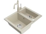 Mexen Carlos Lavello Da Cucina In Granito Con 1,5 Vasche E Rubinetto Carla, Beige - 6518-69-670700-69
