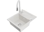 Mexen Enzo Lavello In Granito A 1 Vasca Con Scolapiatti E Rubinetto Da Cucina Savita, Bianco - 6506-20-672601-20