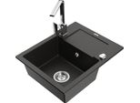 Mexen Enzo Lavello In Granito A 1 Vasca Con Sgocciolatoio E Rubinetto Da Cucina Rita, Nero/Oro Metallizzato - 6506-75-670300-00