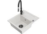 Mexen Enzo Lavello In Granito 1-Vasca Con Scolapiatti E Rubinetto Da Cucina Savita, Bianco - 6506-20-672601-70