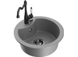 Mexen Diego Lavello In Granito A 1 Vasca Con Miscelatore Da Cucina Carla, Grigio - 6512-71-670700-70-B