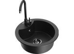 Mexen Diego Lavello In Granito A 1 Vasca Con Miscelatore Telma, Nero/Argento - 6512-73-670200-70-B