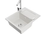 Mexen Enzo Lavello In Granito 1-Vasca Con Scolapiatti E Rubinetto Da Cucina Rita, Bianco - 6506-20-670300-00