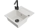 Mexen Enzo Lavello In Granito A 1 Vasca Con Scolapiatti E Rubinetto Da Cucina Rita, Bianco - 6506-20-670300-70