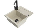 Mexen Enzo Lavello In Granito A 1 Vasca Con Sgocciolatoio E Rubinetto Da Cucina Rita, Beige - 6506-69-670300-70