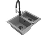 Mexen Carlos Lavello In Granito 1,5 Vasche Con Miscelatore Da Cucina Savita, Grigio - 6518-71-672601-70-B