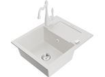 Mexen Enzo Lavello In Granito A 1 Vasca Con Scolapiatti E Rubinetto Da Cucina Carla, Bianco - 6506-20-670700-20
