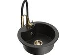 Mexen Diego Lavello In Granito A 1 Vasca Con Rubinetto Da Cucina Aster, Nero/Oro Metallico - 6512-75-73450-57-G
