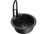 Mexen Diego Lavello In Granito A 1 Vasca Con Miscelatore Cucina Aster, Nero/Metallo Dorato - 6512-75-73450-70-B
