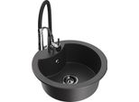 Mexen Diego Lavello In Granito A 1 Vasca Con Miscelatore Cucina Aster, Nero Maculato - 6512-76-73450-07-B