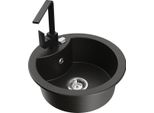 Mexen Diego Lavello In Granito A 1 Vasca Con Rubinetto Da Cucina Rita, Nero/Oro Metallizzato - 6512-75-670300-70