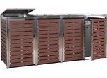 4 Contenitori Per Rifiuti HWC-K14, Contenitore Per Rifiuti, 120X264X85Cm Wpc Acciaio Inox 128Kg ~ Aspetto Legno Di Noce