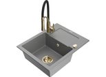 Mexen Enzo Lavello In Granito A 1 Vasca Con Gocciolatoio E Miscelatore Cucina Aster, Grigio - 6506-71-73450-57-G
