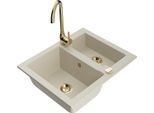 Mexen Carlos Lavello Da Cucina In Granito 1,5 Vasca Con Rubinetto Telma, Beige - 6518-69-670200-50
