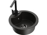 Mexen Diego Lavello In Granito A 1 Vasca Con Miscelatore Da Cucina Rita, Nero/Oro Metallizzato - 6512-75-670300-70-B