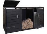 2 Contenitori Per Rifiuti Con Porta Legna HWC-E83, Contenitore Per Rifiuti, Espandibile 117X198X82Cm 80Kg ~ Antracite, Acciaio