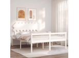 The Living Store Letto Senior Con Testiera 160X200 Cm In Legno Massiccio Bianco