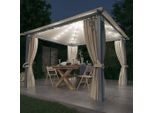 Gazebo The Living Store Con Tende E Luci Led 300X300 Cm Alluminio Crema