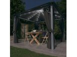 Gazebo The Living Store Con Tende E Luci Led 3X3 M In Alluminio Antracite