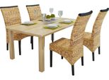 The Living Store Sedie Da Pranzo 4 Pz. Abaca E Mango In Legno Massiccio