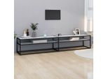 The Living Store Mobile Tv Bianco Effetto Marmo 220X40X40,5 Cm Vetro Temperato