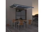 The Living Store Tenda A Scomparsa Manuale Con Led 450X300 Cm Blu E Bianco